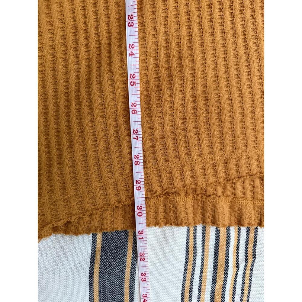 Free People  Top Womens Medium Mustard Yellow Waffle Knit Raw Hem Cowl Neck Cozy - Picture 5 of 11